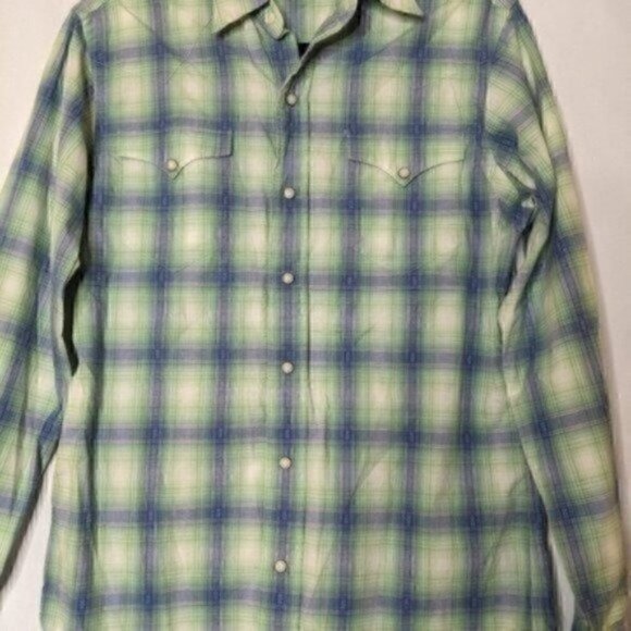 Vintage Polo Ralph Lauren Mens Pearl Snap Button Western Shirt Small Blue Green - Picture 2 of 6